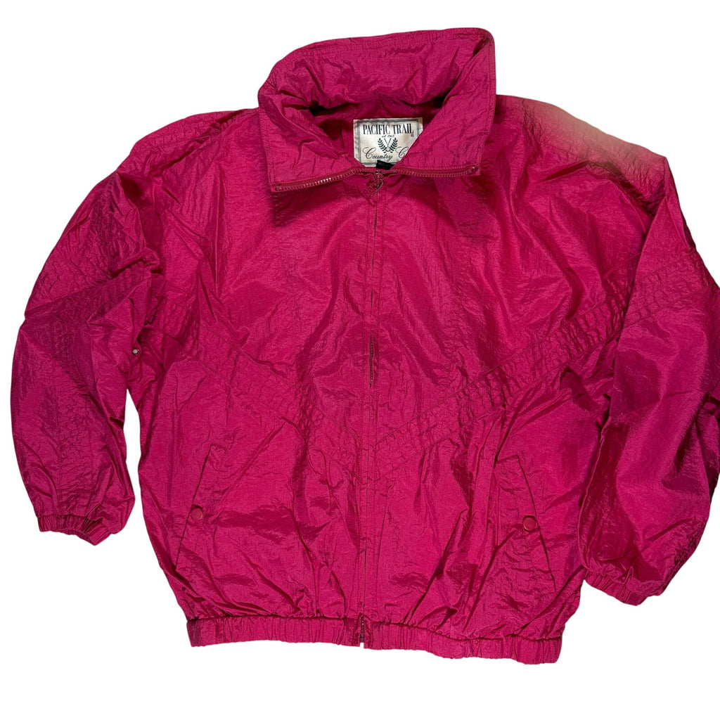 Vintage 90s Women's XL Pink Windbreaker Jacket Pacific Trail Hood Zip Pockets