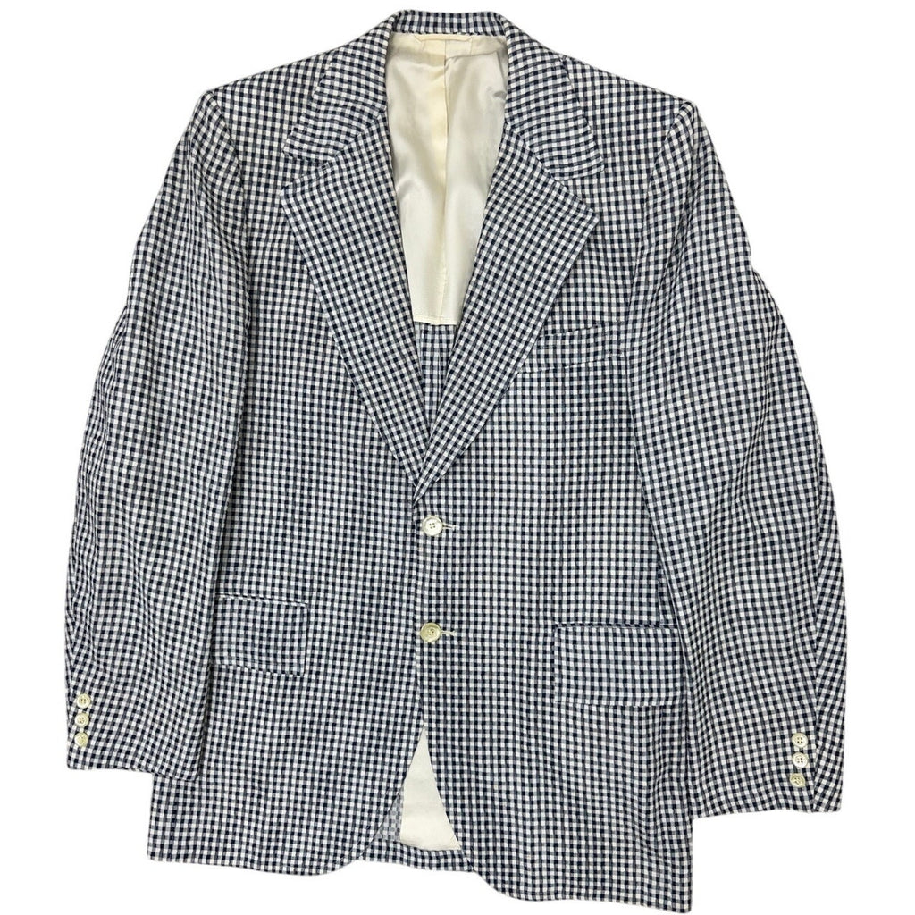 Vintage 70s Men's Large 42R Gray Hilton Navy White Check Blazer Sport Coat USA