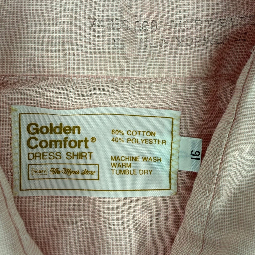 Vintage 70s Golden Comfort Pink Short Sleeve Point Collar Shirt Mens 42