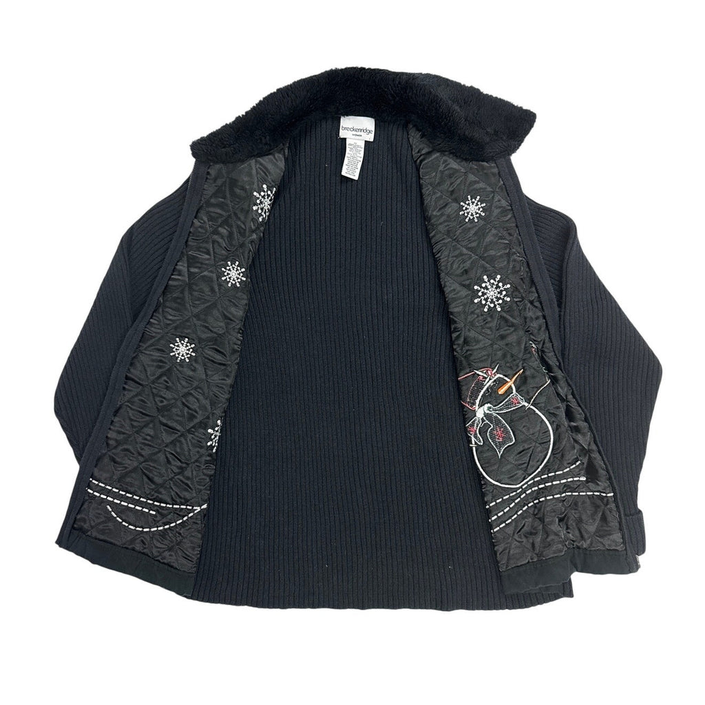 Vintage 80s Breckenridge Black Snowman Christmas Zip Cardigan Women’s 1X