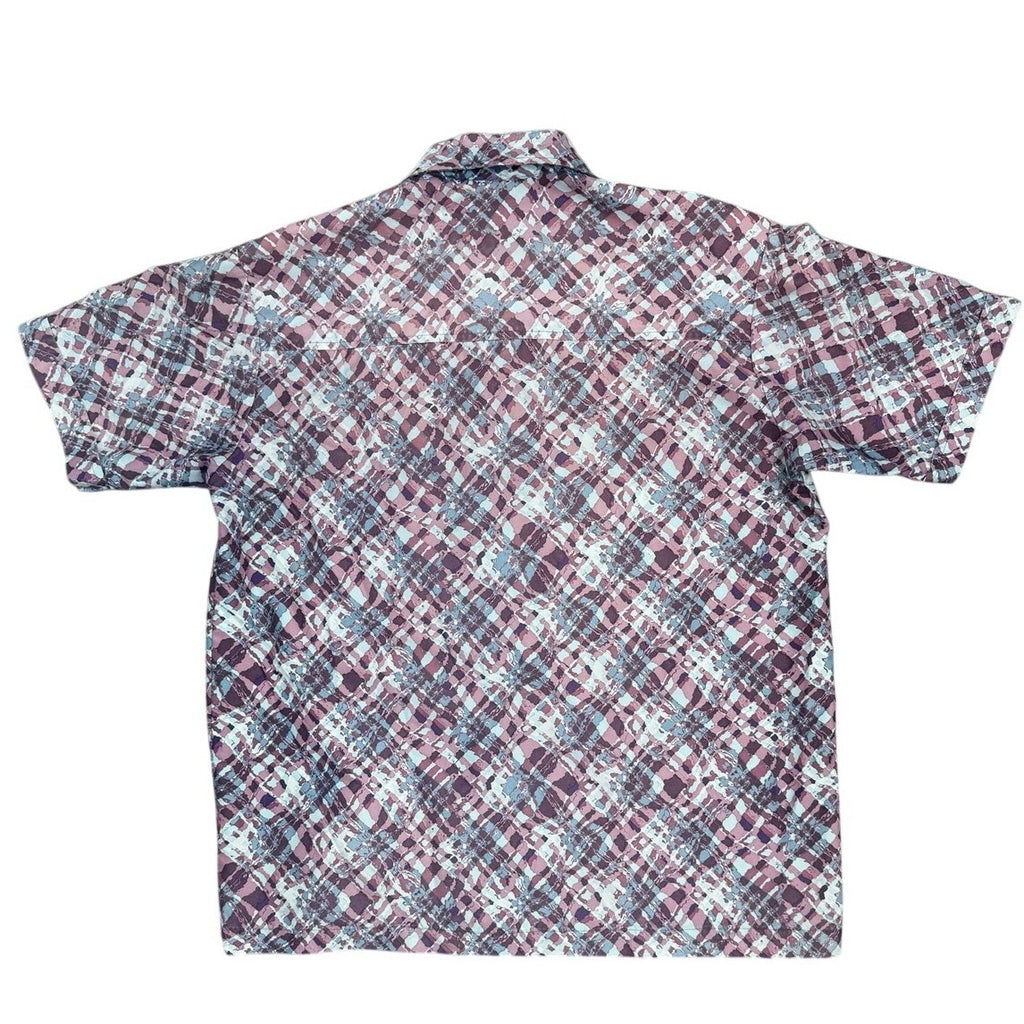Vintage 80s Flipbox Purple Blue Geometric Polyester Button Up Shirt Men's Medium