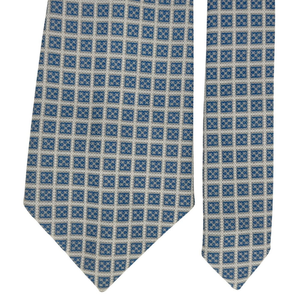 Vintage 70s Custom by Lavona Blue Geometric Polyester Knit Wide Tie