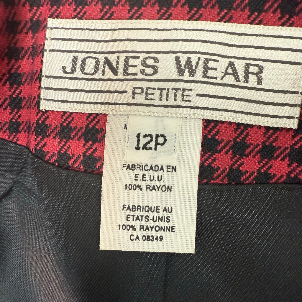 Vintage 90s Women's 12P Pink Houndstooth Blazer Jacket USA Made Rayon