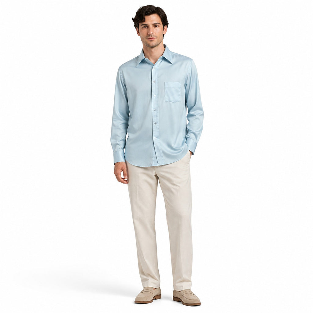 Vintage 70s Career Club Baby Blue Qiana Nylon Disco Shirt Mens Large