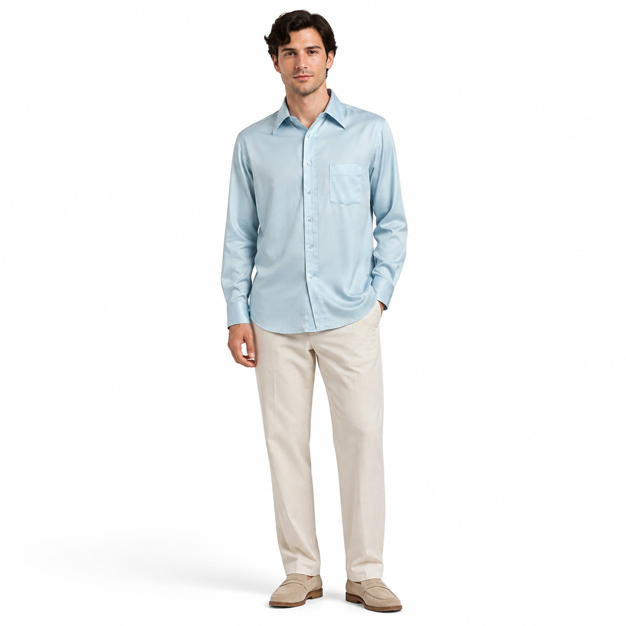 Vintage 70s Career Club Baby Blue Qiana Nylon Disco Shirt Mens Large