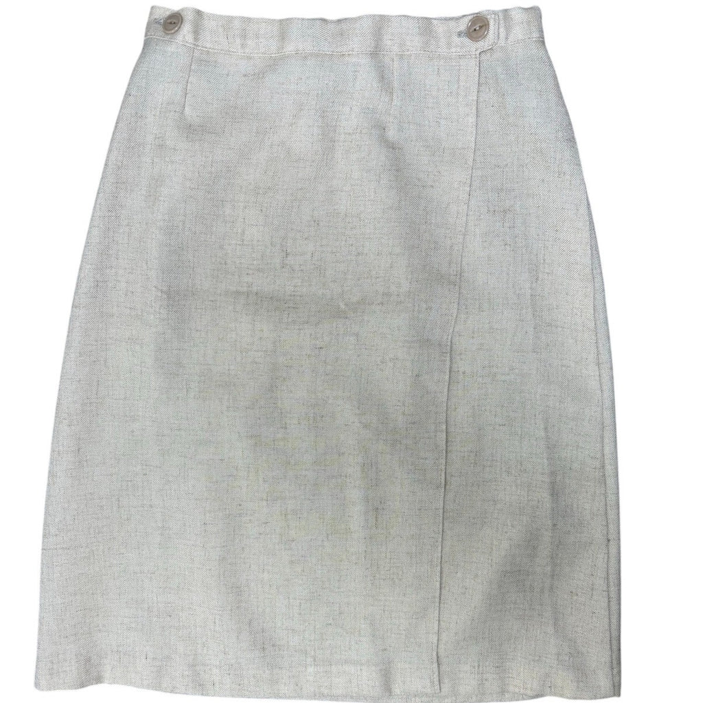 Vintage 70s Women's Small Linen Blend Vest & Wrap Skirt Set Oatmeal