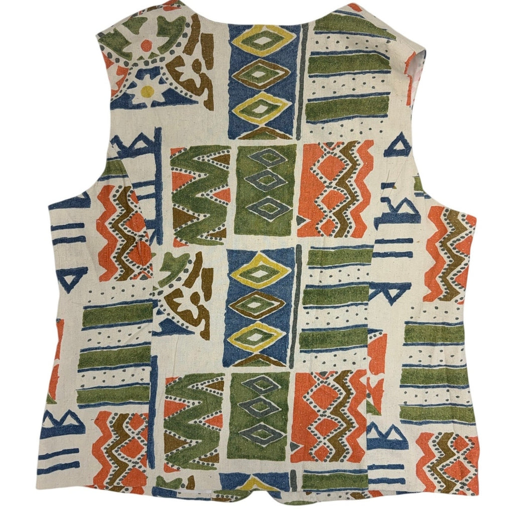 Vintage 80s Baccini Silk 3 Piece Skirt Suit Set Geometric Print Women's 18