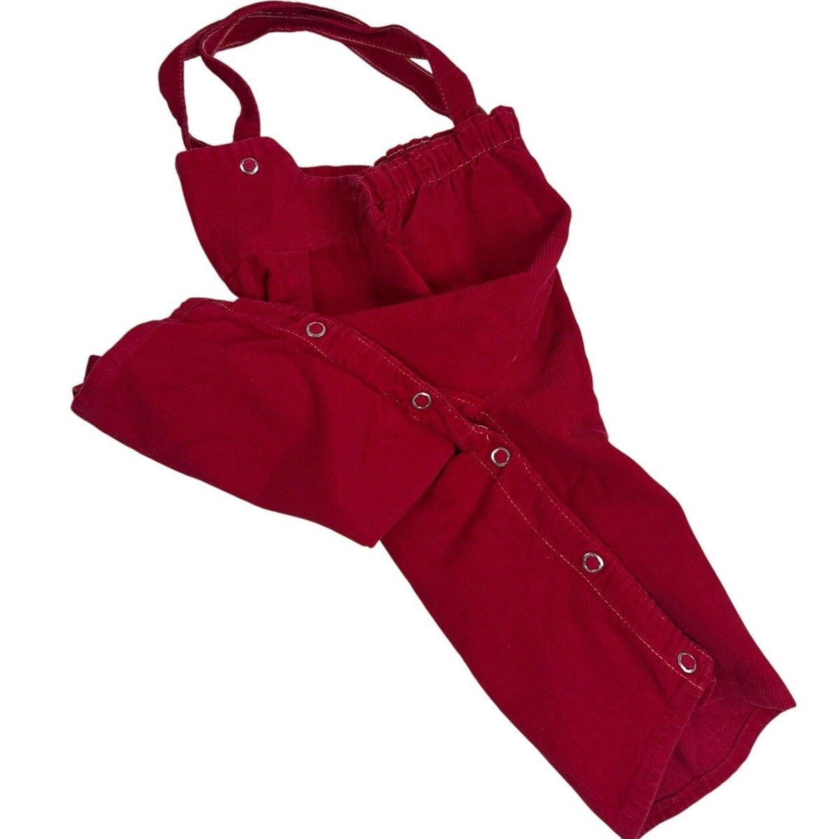 Vintage 1950s Baby Red Corduroy Bib Overalls Snap Crotch 1-3 Months