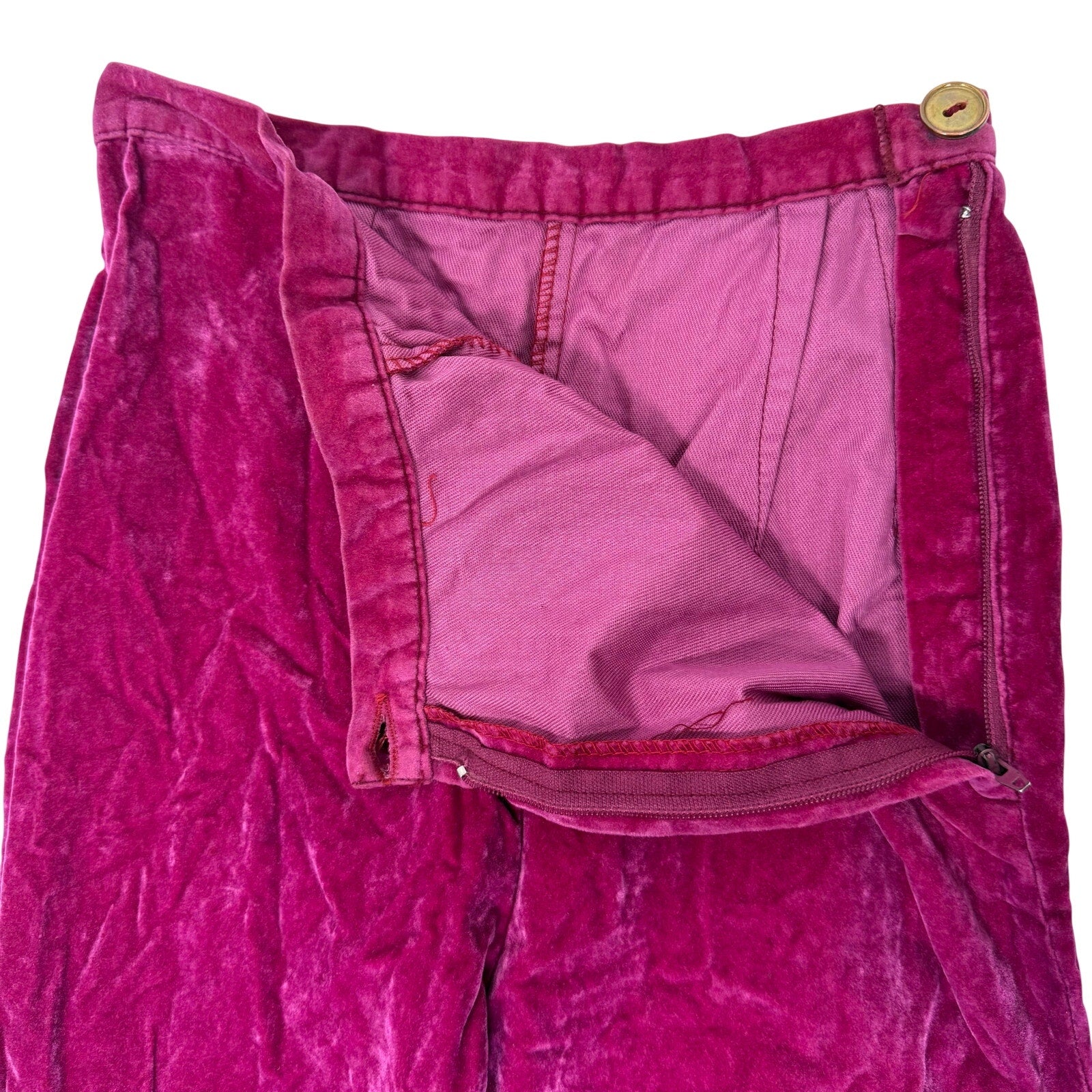 Vintage 70s Women's XS Magenta Velour Pants Alden’s Union Made 23" Waist