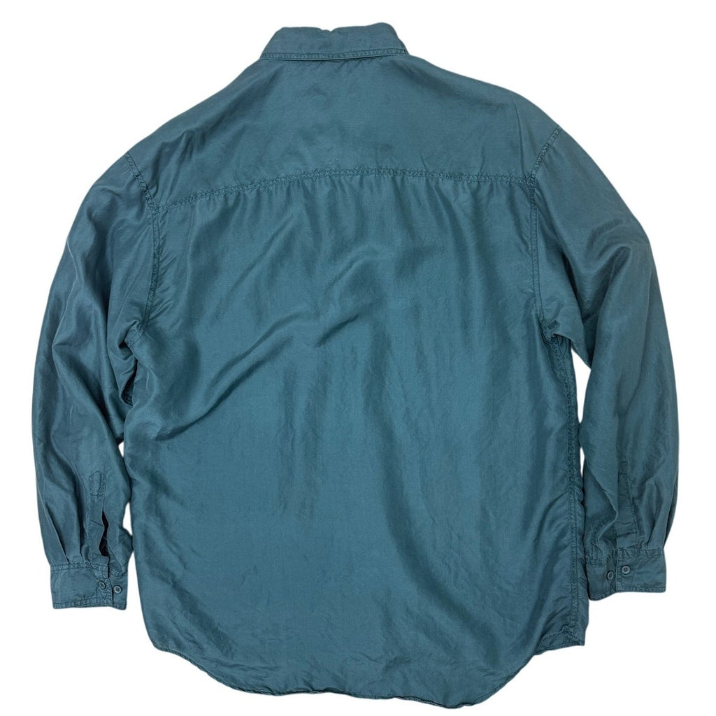 Vintage 90s Stefano Man Silk Shirt Green Button Front Men's Large