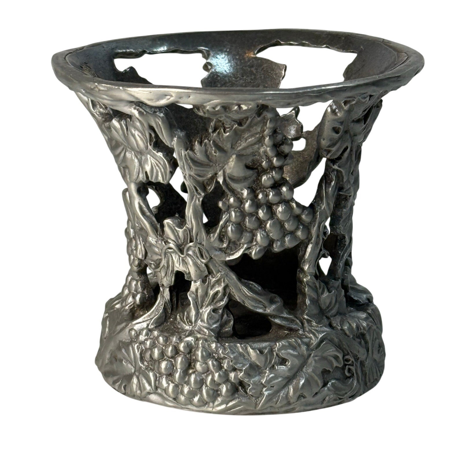 Vintage 90s Pewter Candle Holder Grape Vine Decor
