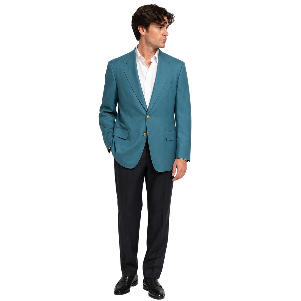 Vintage 80s Men's 39R Teal Blazer Jacket Brass Buttons USA Hart Schaffner Marx