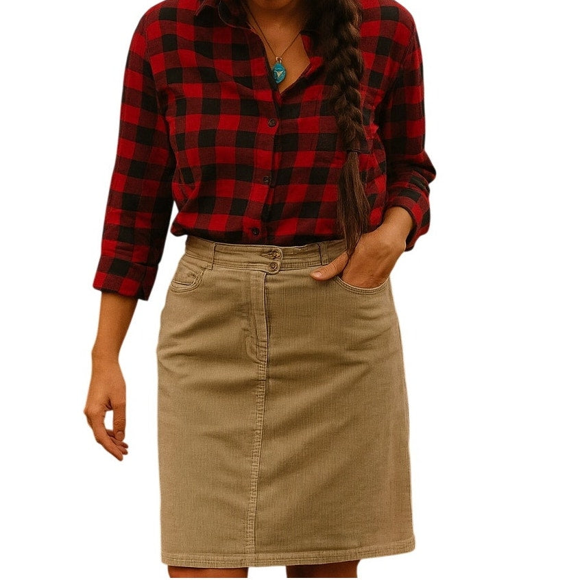 Vintage 90s Women’s 18 Eddie Bauer Tan Corduroy Skirt Western Cotton