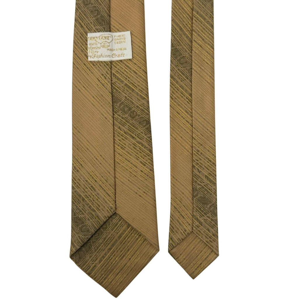 Vintage 1960s Fashion Craft Brown Gold Terylene Polyester Skinny Tie