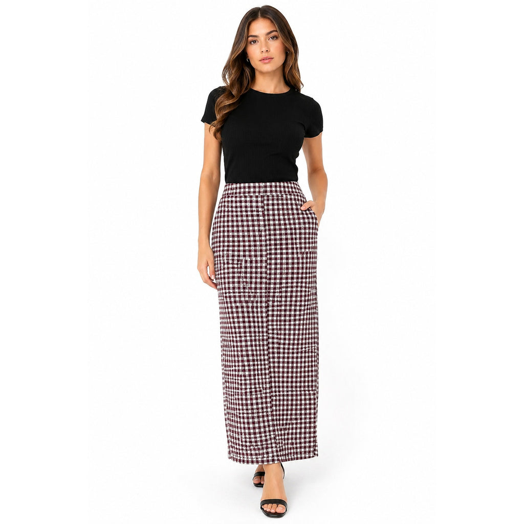 Vintage 70s Pan-Hoi Women's Large Plaid Double Knit Polyester Maxi Skirt USA 36W
