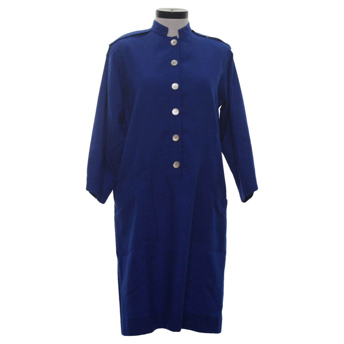 Vintage 80s Wilroy Traveller Royal Blue Button Front Shirt Dress Women's Medium