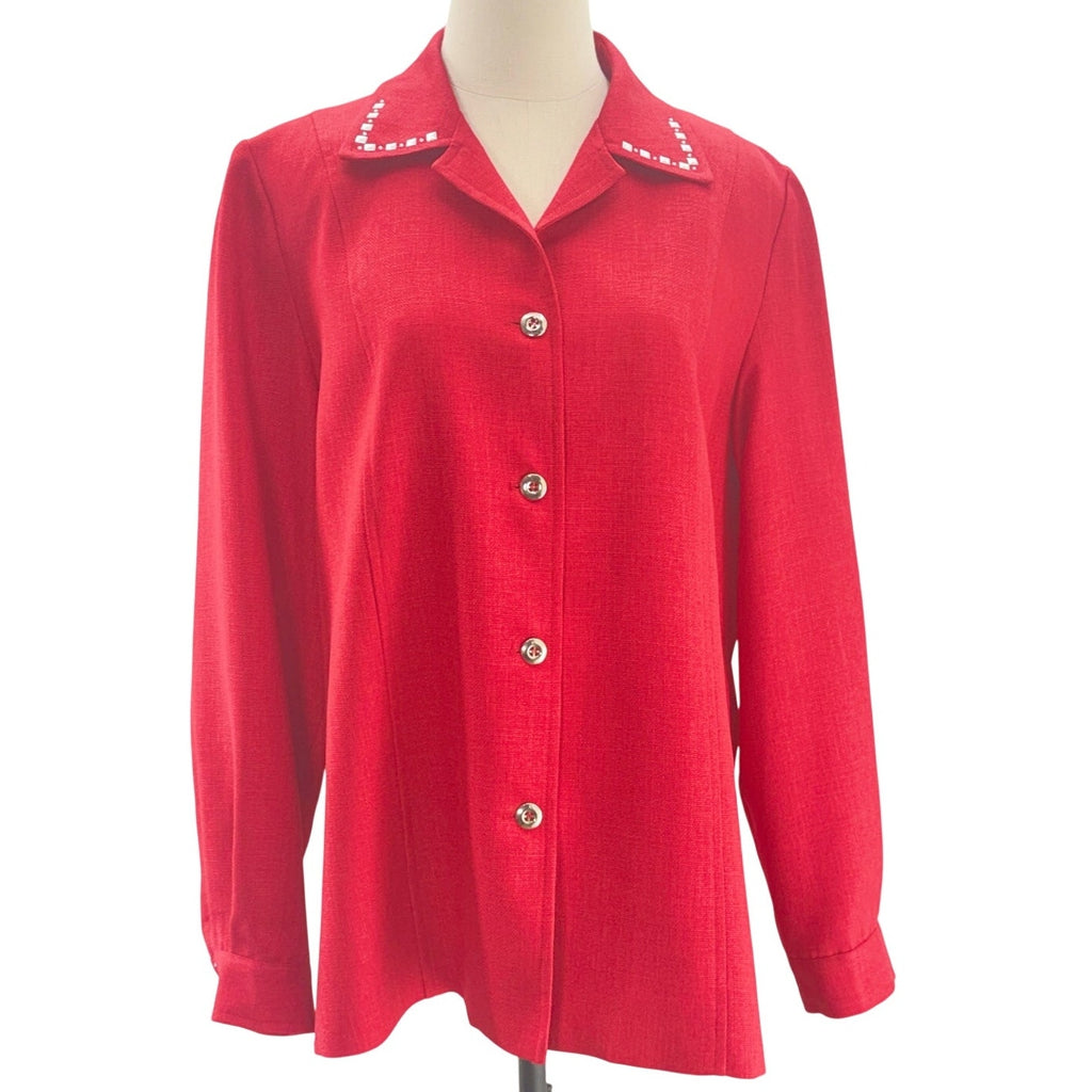 Vintage 90s Draper's & Damon's Red Blazer Studded Button Front Women's