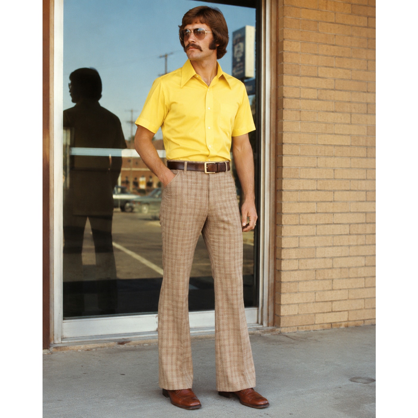 Vintage 70s Alexanders Yellow Short Sleeve Point Collar Shirt Men's Medium