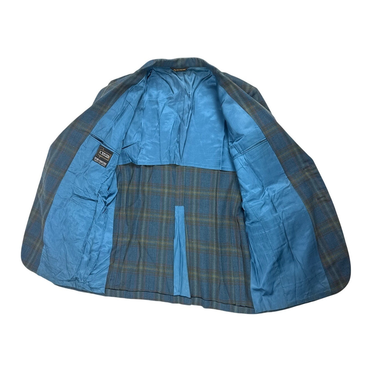 Vintage 70s Curlee Blue Plaid Wool Sport Coat Men’s 42
