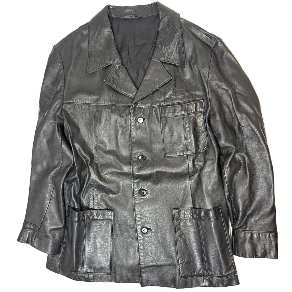 Vintage 80s Black Leather Jacket Men's Large 42 Chest Echtes Leder