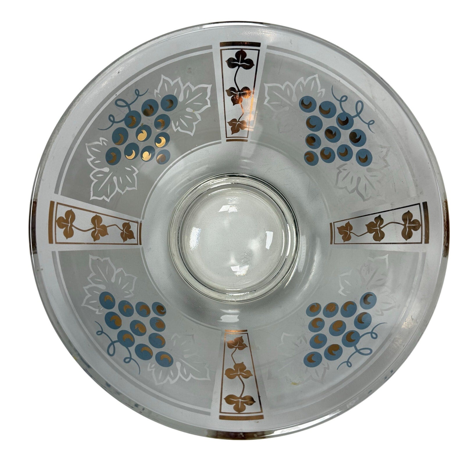 Vintage 90s Barware Bowl 11" Anchor Hocking Golden Grapes Chip and Dip