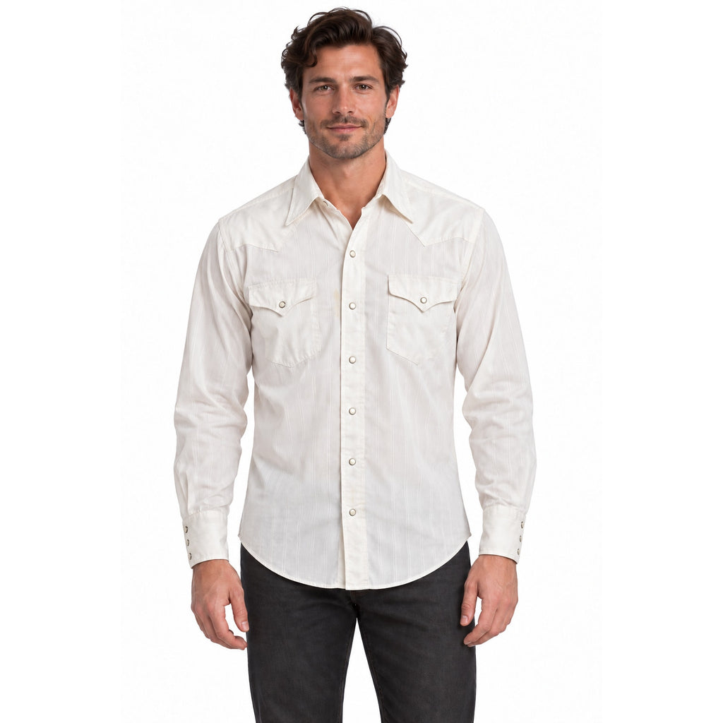 Vintage 80s Panhandle Slim White Pinstripe Pearl Snap Western Shirt Men's Small