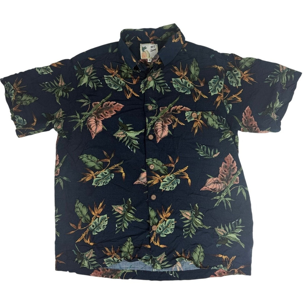 Vintage 90s M.E. Sport Rayon Hawaiian Tropical Camp Shirt Mens Medium