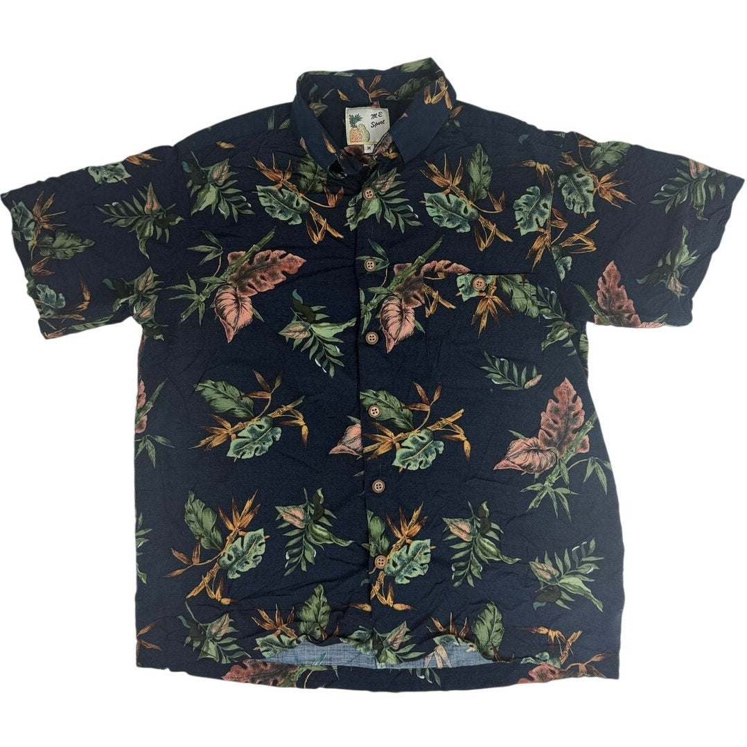 Vintage 90s M.E. Sport Rayon Hawaiian Tropical Camp Shirt Mens Medium