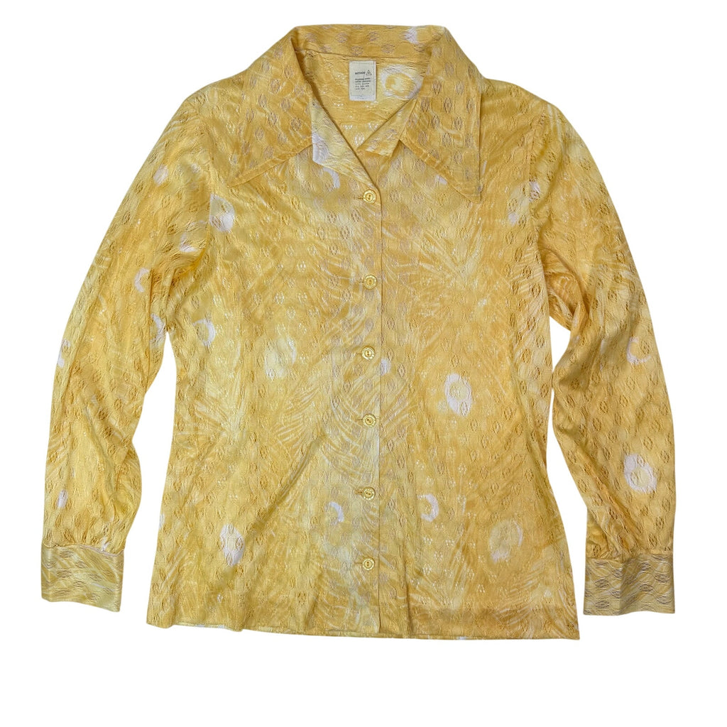 Vintage 70s Skirt Outfit Women's Medium Sunny Yellow Polyester Lightweight Sheer