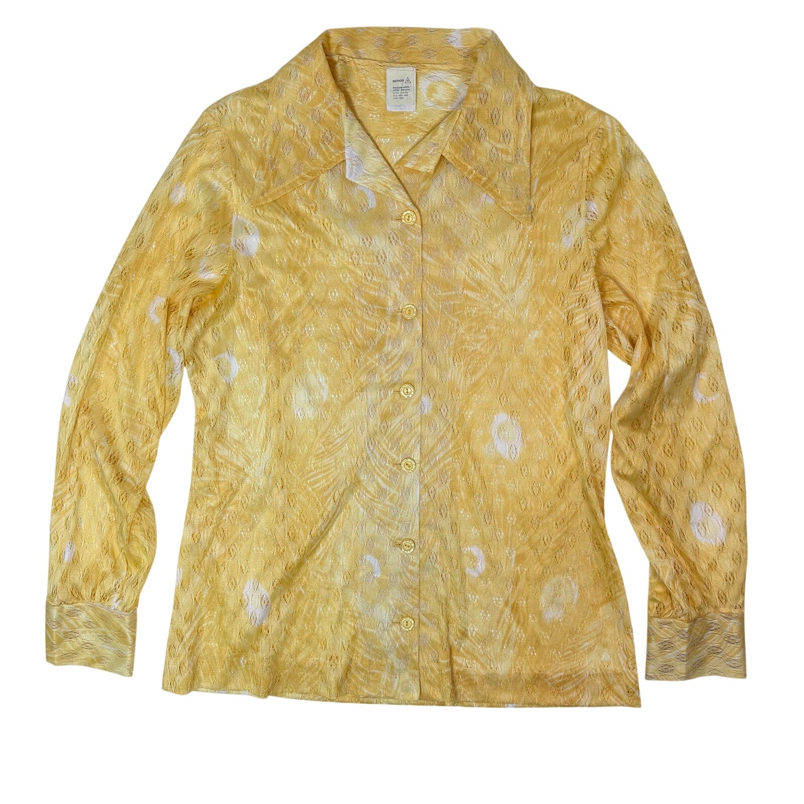 Vintage 70s Women's Medium Shirt & Skirt Set Sunny Yellow Polyester
