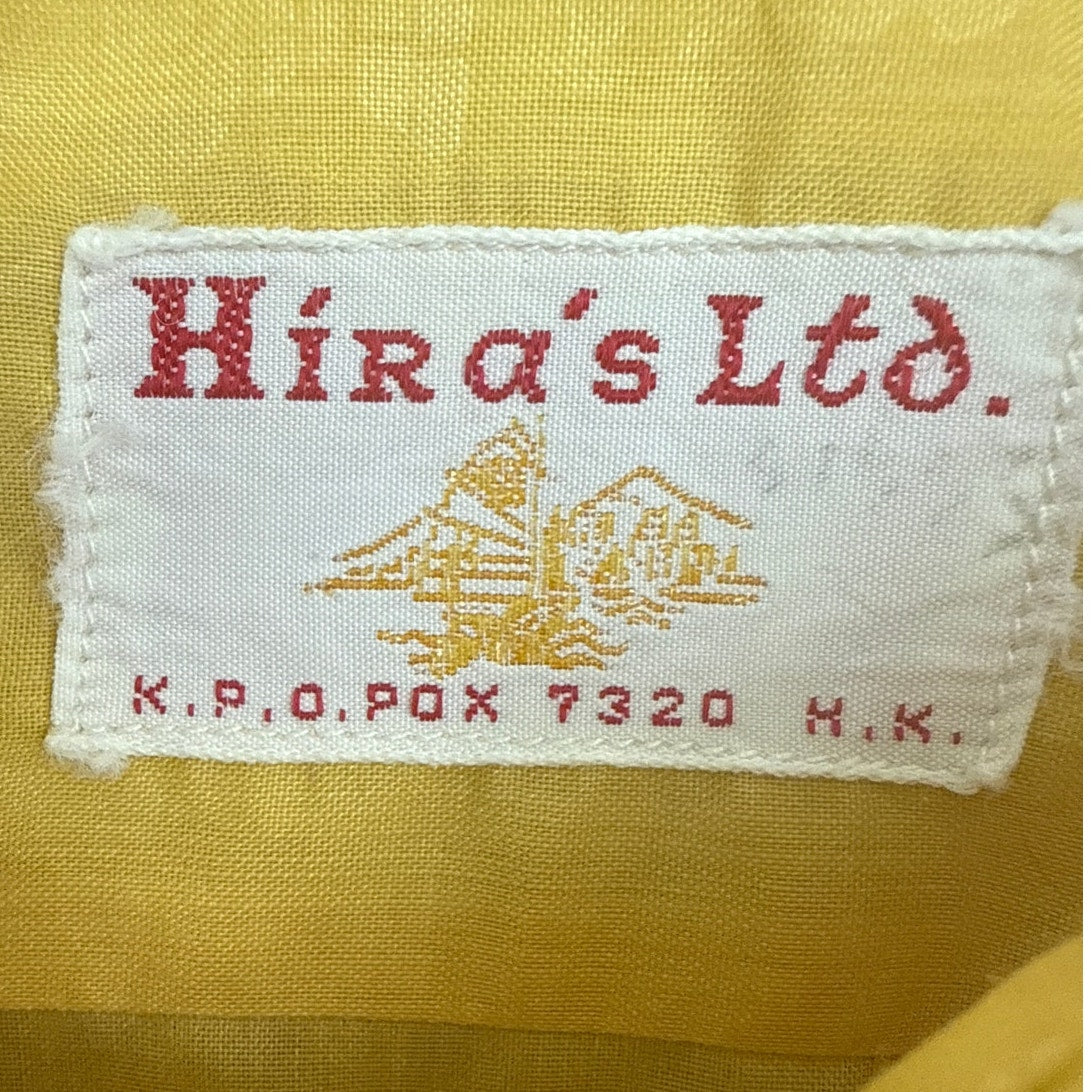 Vintage 70s Women's Large Hiras Ltd Yellow Silk Cotton Dress Shirt