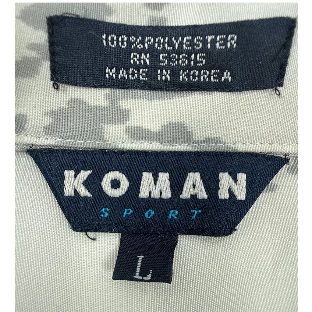 Vintage 90s Koman Sport Taupe Foliage Hawaiian Shirt Men’s Large