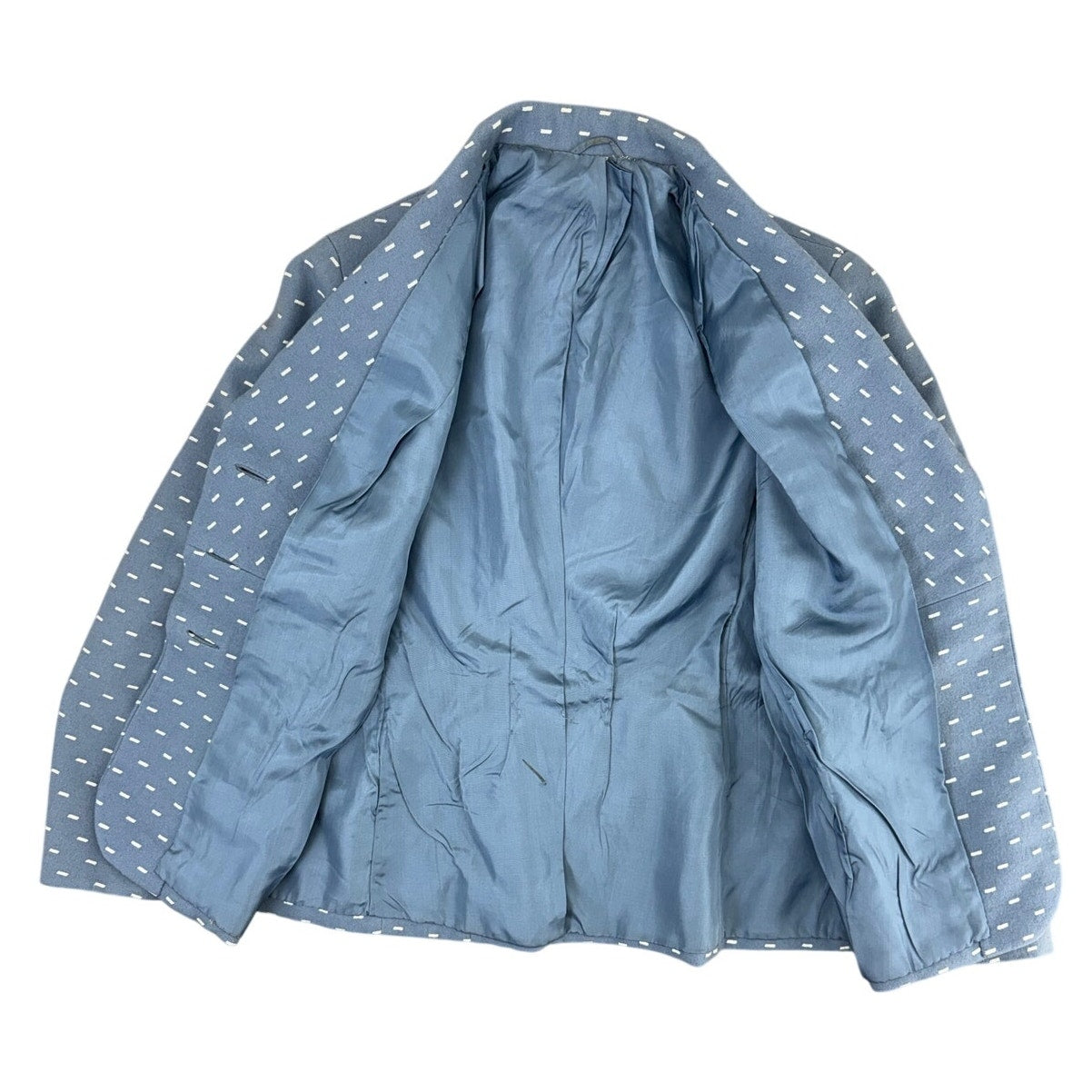 Vintage 80s Women's Medium Slate Blue Wool Blend Skirt Suit Polka Dot Career Set