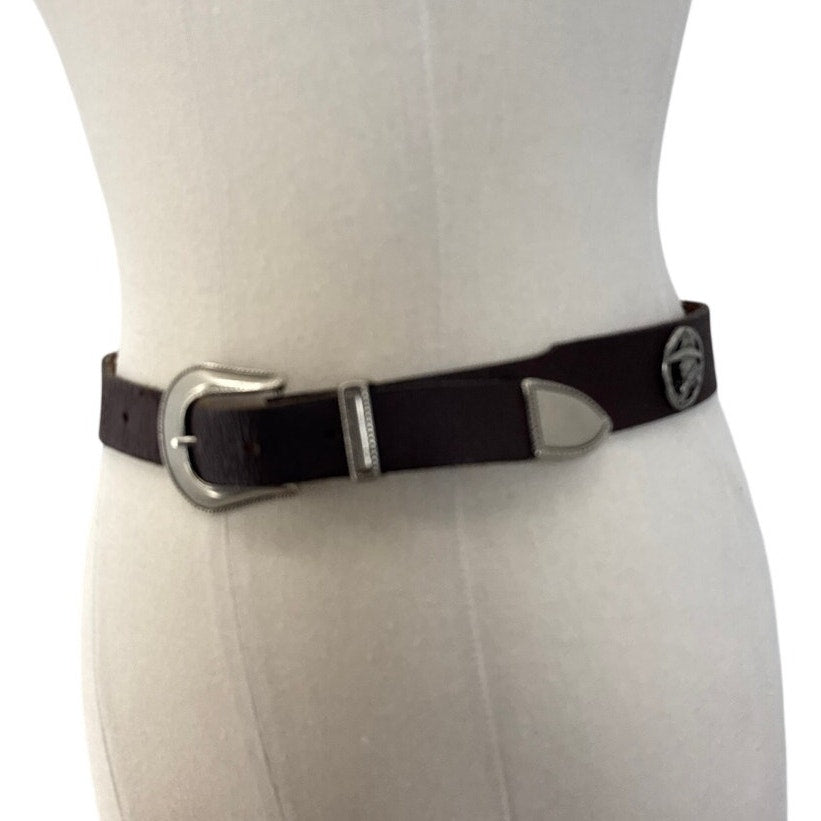 Levi's Western Leather Belt Small Brown Interchangeable Buckle Made in USA