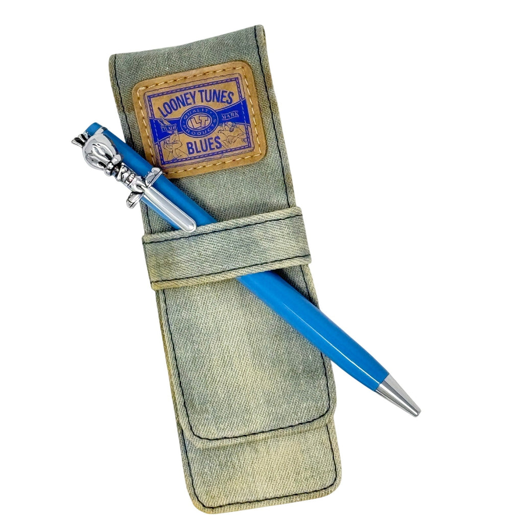 Vintage 90s Looney Tunes Tweety Bird Pen Denim Case Warner Bros Blue Ink