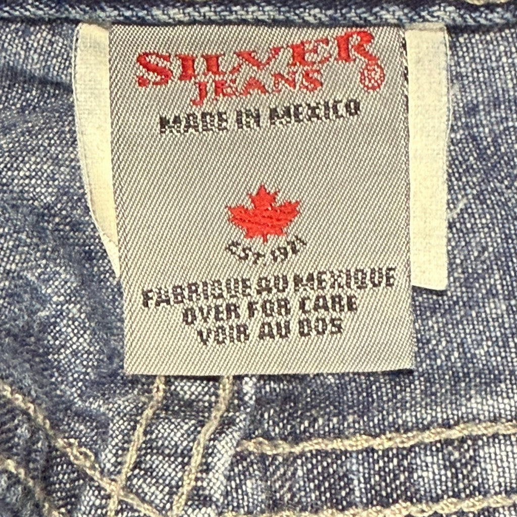 Vintage 90s Women's 30 Silver Mid Rise Flare Jeans Button Fly Denim