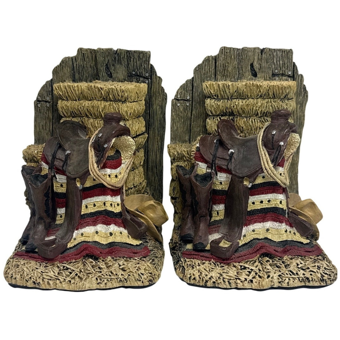 American Flag Cowboy Boot Saddle Bookends Pair Western Country Decor 6.25”