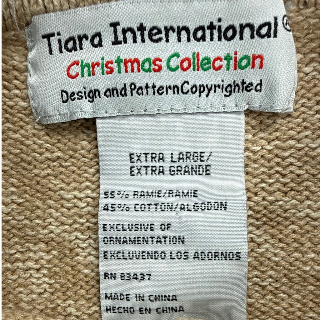 Vintage 80s Tiara International Tan Snowman Christmas Cardigan Women’s XL