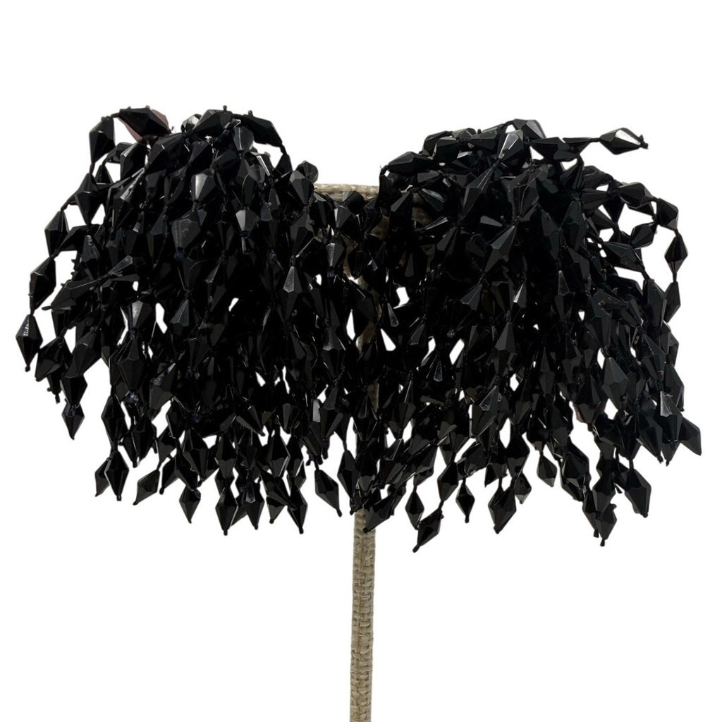 Vintage 1950s Black Beaded Fringe Shoe Clips Pair Retro Dress Accessories