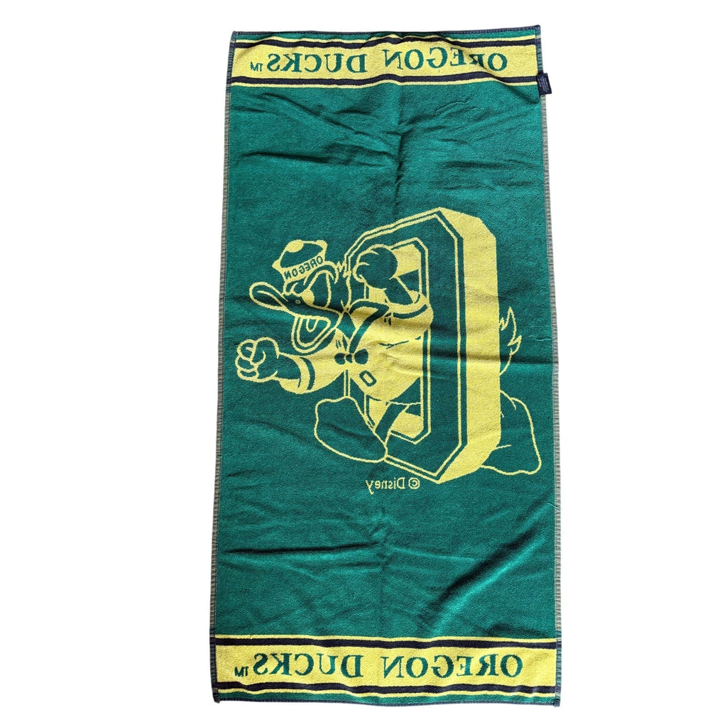 Vintage 90s Oregon Ducks Beach Towel Woven Cotton 57” Disney Puddles