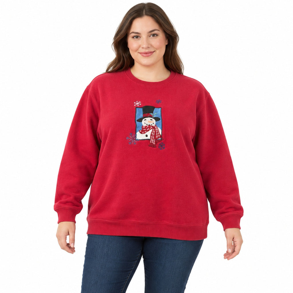 Vintage 80s Classic Elements Red Snowman Christmas Sweatshirt Womens 16–18W