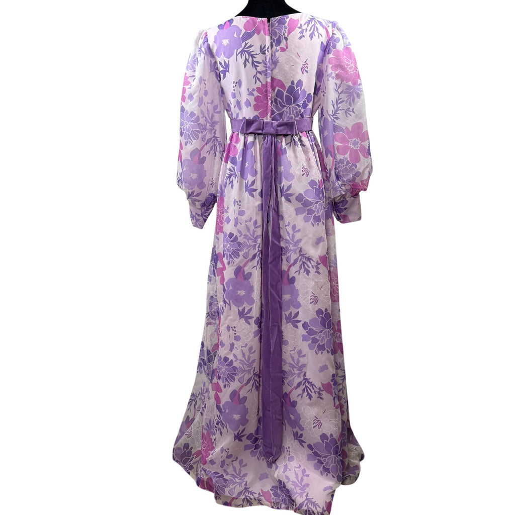 Vintage 60s Purple Floral Prom Bridesmaid Dress Women's S/M Emma Domb
