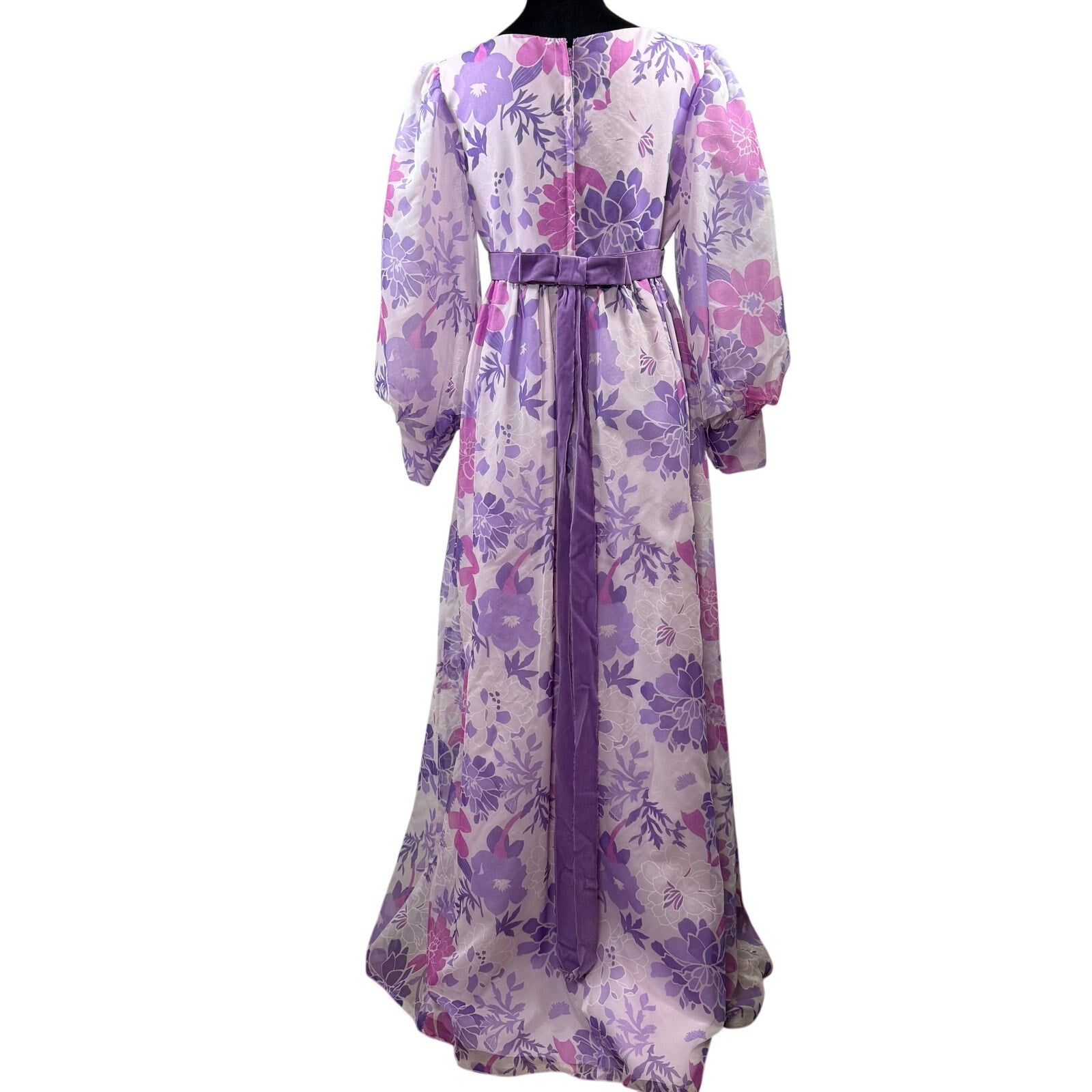 Vintage 60s Emma Domb Purple Floral Empire Waist Prom Bridesmaid Dress