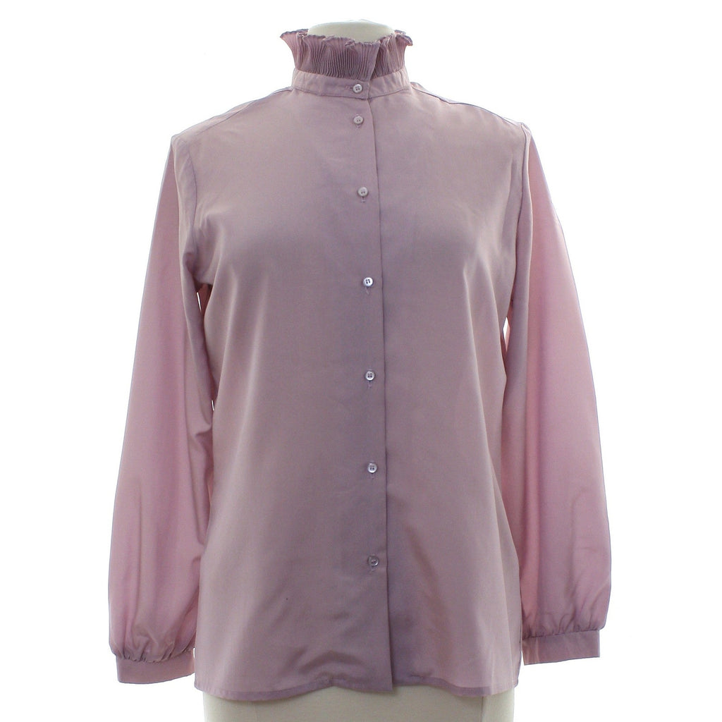 Vintage 70s Frank Lee Lavender Ruffle Neck Blouse Women's Medium