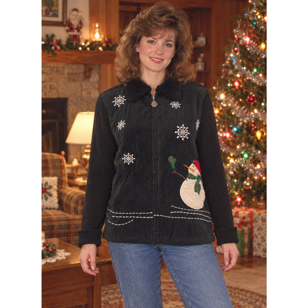 Vintage 80s Breckenridge Black Snowman Christmas Zip Cardigan Women’s 1X