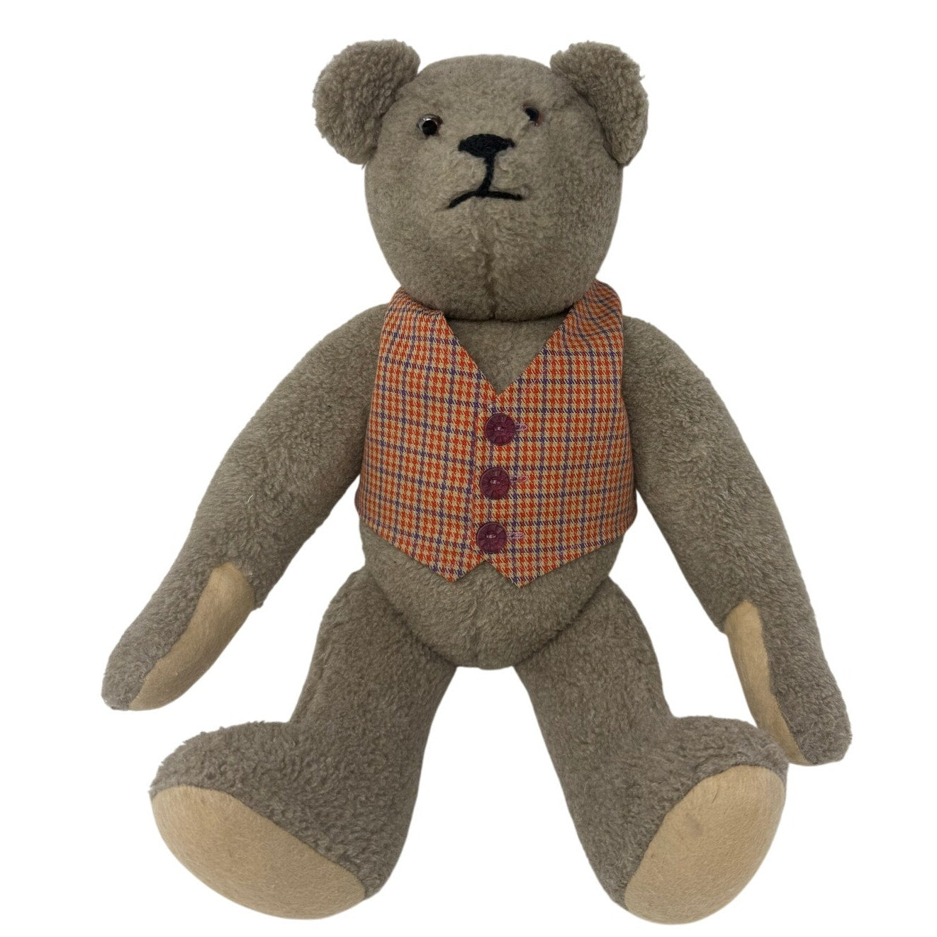 Vintage 70s Teddy Bear Plush 18” Jointed Plaid Vest Collectible Stuffed Bear