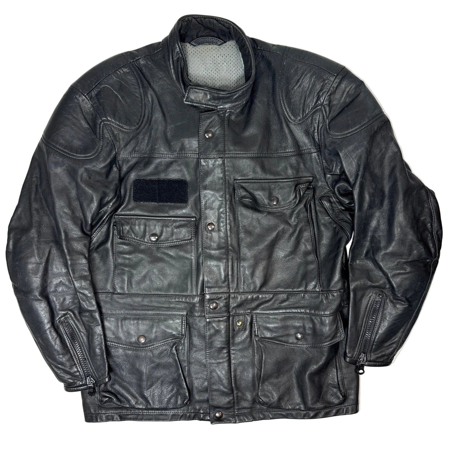 Vintage 80s Mens Large BMW Motorrad Dainese Black Leather Motorcycle Jacket