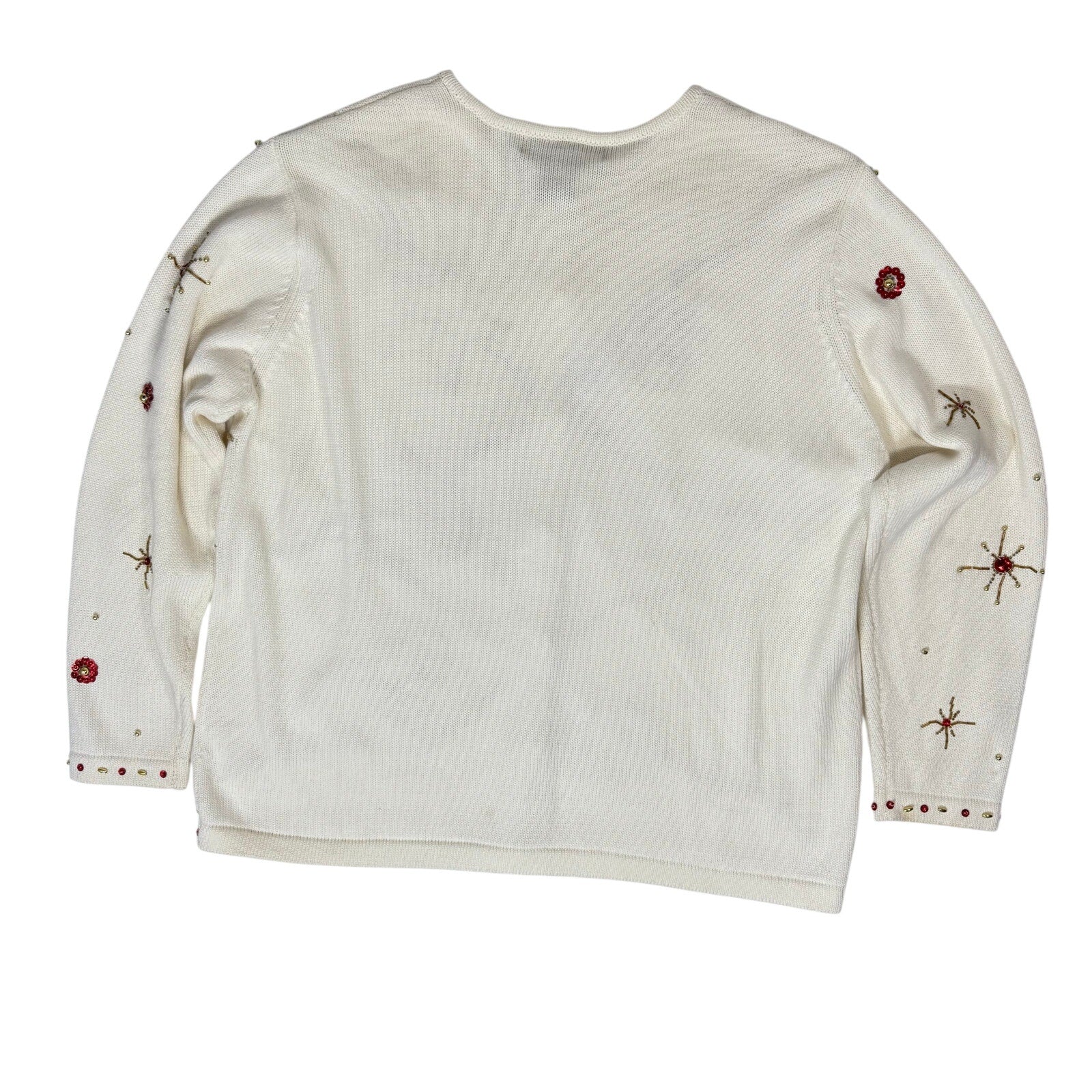 Vintage 90s Women’s XL Christmas Sweater Beaded White Holiday Knit