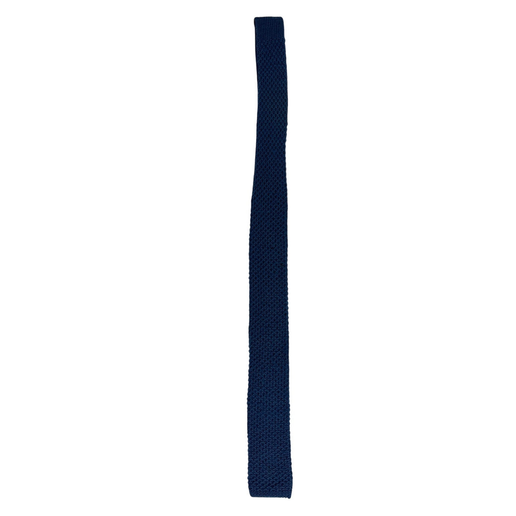 Vintage 1960s Robert Talbott Navy Cotton Blend Knit Skinny Square End Tie