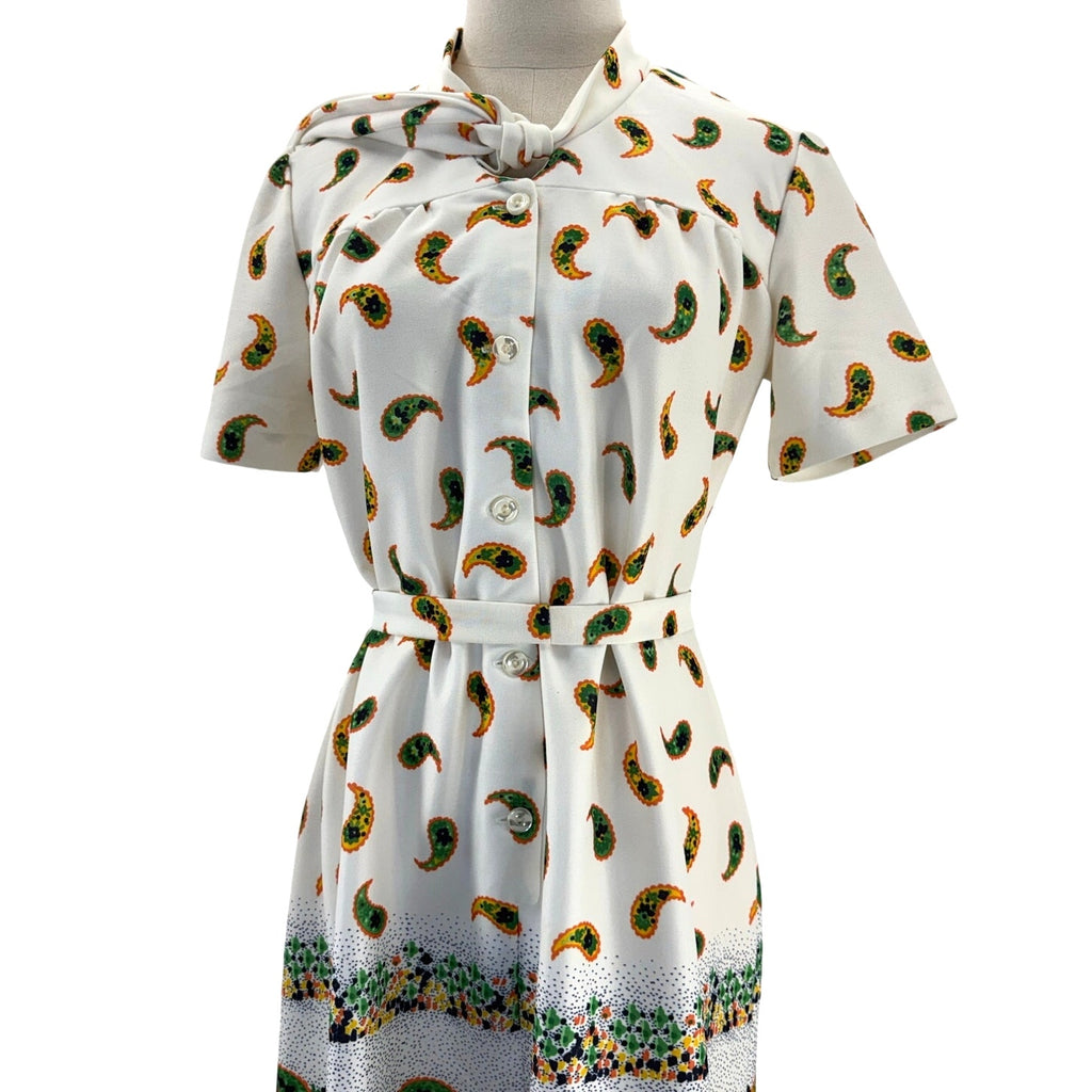 Vintage 70s Walden Classics Paisley Belted Polyester Shirt Dress Size 14